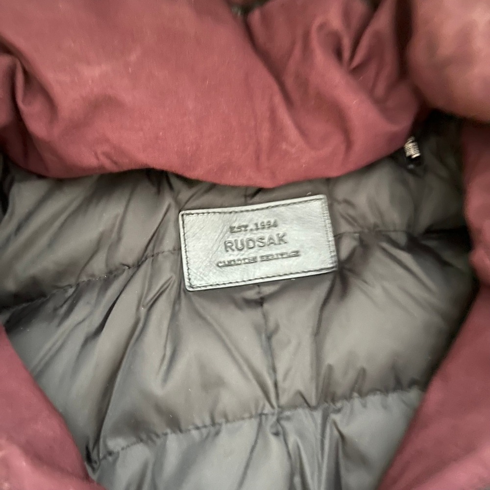 Rudsak Burgundy Down Parka with Raccoon and Rabbit Fur Trim Hood Leather Accents - Picture 3 of 9